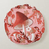 キノコ魔法ピンクと赤の丸い枕 ラウンドクッション (裏面)