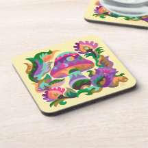 キノコ魔法レインボーガラスコースター