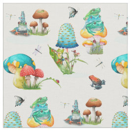 キノコ、カエル、トンボ、蝶 ファブリック