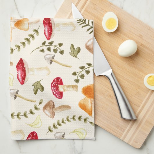 キノコ |コテージコア美学 |水彩 キッチンタオル (四つ折り)