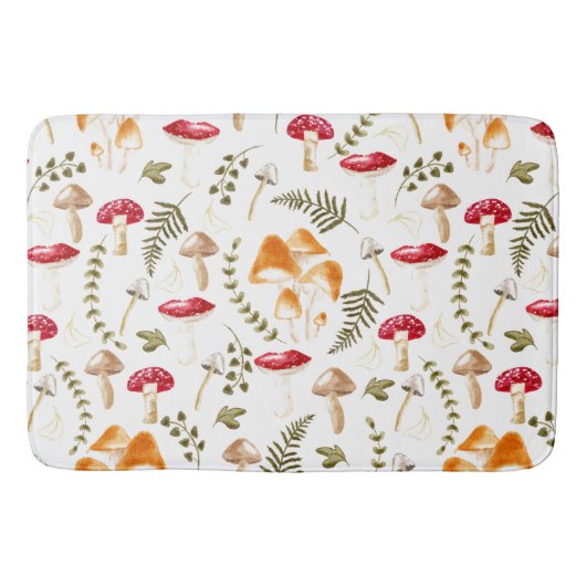 キノコ |コテージコア美学 |水彩 バスマット (正面)