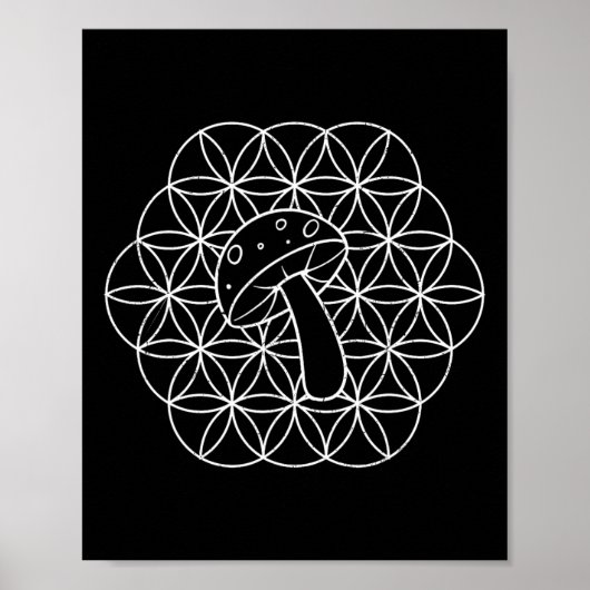 キノコ マンダラ 神聖な幾何学菌学 真菌図 ポスター (正面)