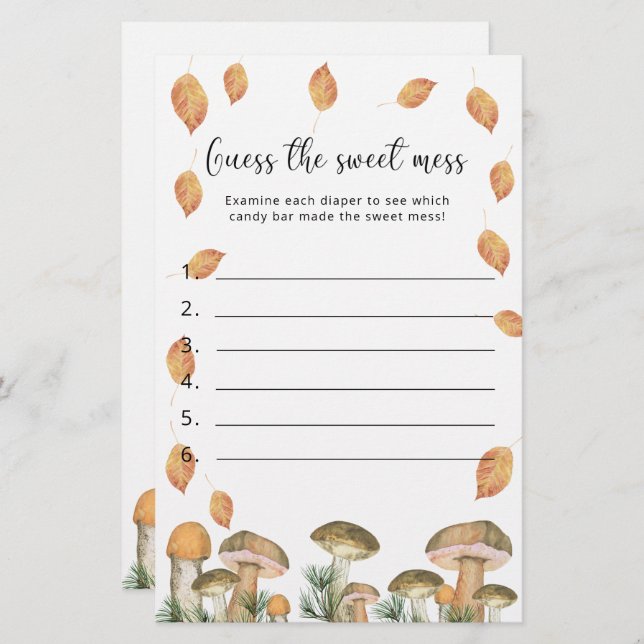 キノコ – 甘い混乱を推測する赤ちゃんシャワーゲーム (正面/裏面)