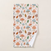 キノコ，秋の葉，自然パッテン バスタオルセット (ハンドタオル)