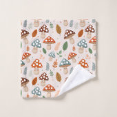 キノコ，秋の葉，自然パッテン バスタオルセット (ウォッシュタオル)