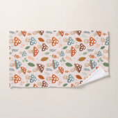 キノコ，秋の葉，自然パッテン バスタオルセット (ハンドタオル)