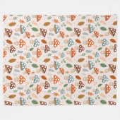 キノコ，秋の葉，自然パッテン フリースブランケット (正面(横))