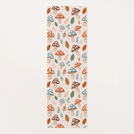 キノコ，秋の葉，自然パッテン ヨガマット (正面)