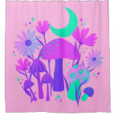 キノコ&花模様 – ラベンダーバラ&パープル シャワーカーテン (正面)