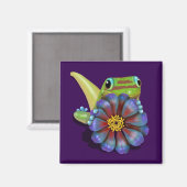 キバラガエルと百日草の花 マグネット (正面/裏面)