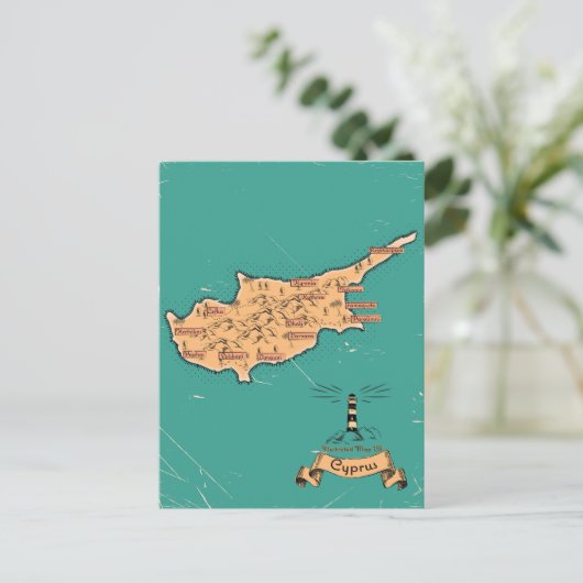 キプロスのイラスト旅行地図 インビテーションポストカード (スタンド正面)