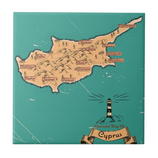 キプロスのイラスト旅行地図 タイル (正面)
