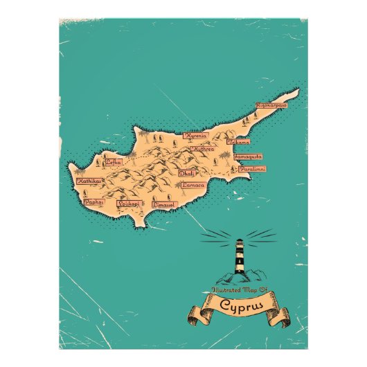 キプロスのイラスト旅行地図 フォトプリント            (正面)