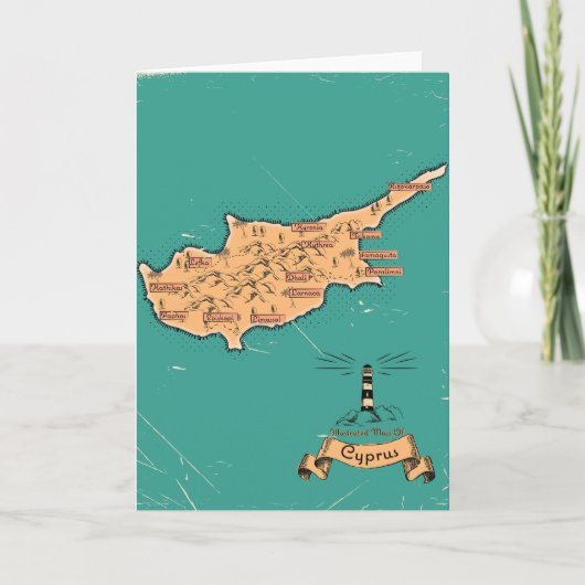 キプロスのイラスト旅行地図 招待状 (正面)