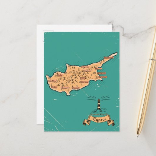 キプロスのイラスト旅行地図 案内ポストカード (正面/裏面インサイチュ)