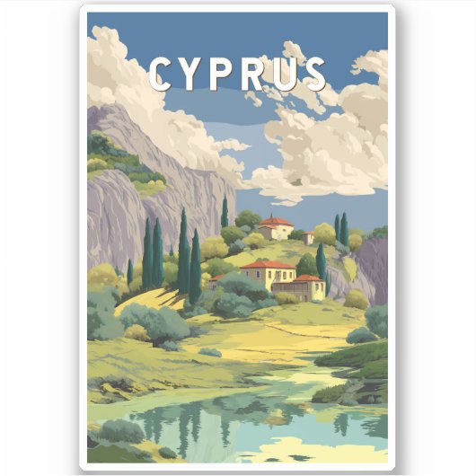 キプロスのイラスト 旅行アート ビンテージ シール (正面)