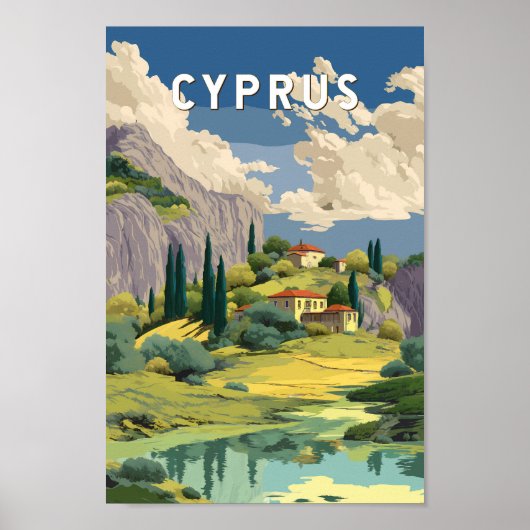 キプロスのイラスト 旅行アート ビンテージ ポスター (正面)