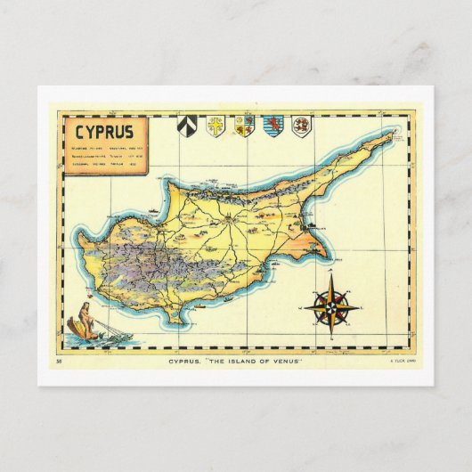 キプロスのヴィンテージ地図 ポストカード (正面)