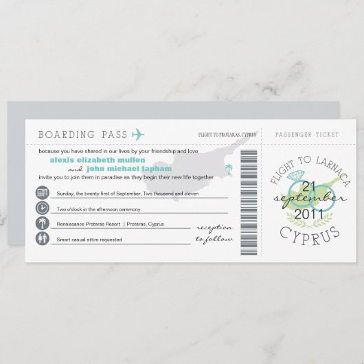 キプロスへの搭乗券結婚式招待状 招待状 (正面/裏面)