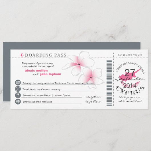 キプロスへの搭乗券結婚式招待状 招待状 (正面/裏面)