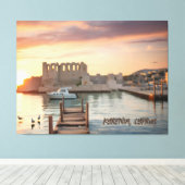 キプロスキレニアウォーターカラースケッチとヨット | キャンバスプリント (インサイチュ (ウッドフロア))