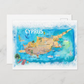 キプロス図解入りの、写真付きの地図Main Roads Landmarks ポストカード (正面/裏面)