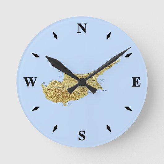 キプロス地図時計 ラウンド壁時計 (正面)