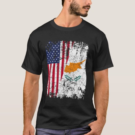 キプロス州旗ハーフアメリカ国旗 Tシャツ (正面)