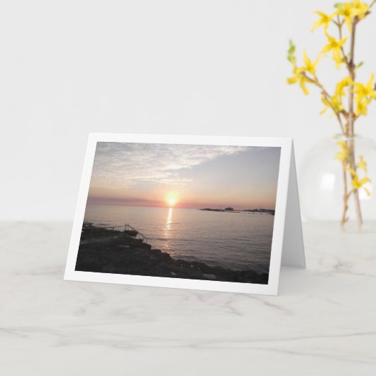 キプロス、パフォスの夕日 カード (黄色い花)