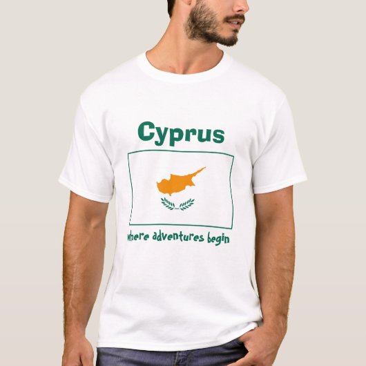 キプロス フラグ + 地図 + テキスト Tシャツ (正面)
