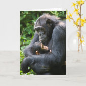 キベールチンパンジーのグリーティングカード – - "Mama Umbrella" カード (黄色い花)