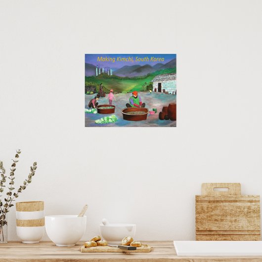キムチを作る韓国の家庭김치 ポスター (キッチン)