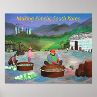 キムチを作る韓国の家庭김치 ポスター