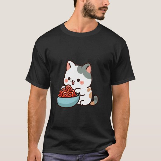 キムチを食べる猫 Tシャツ (正面)