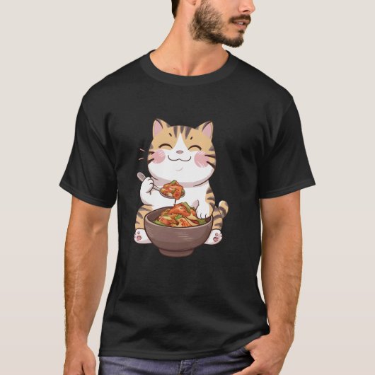 キムチを食べる猫 Tシャツ (正面)