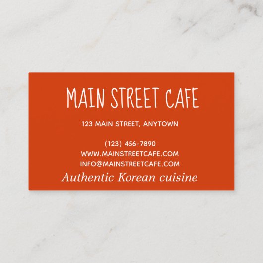 キムチバンチャンキャベツ韓国料理レストランシェフ 名刺 (裏面)