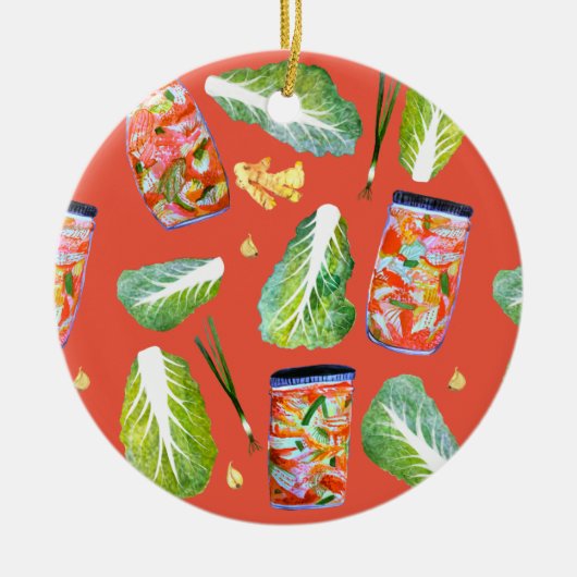 キムチ成分おもしろい発酵水色 セラミックオーナメント (正面)
