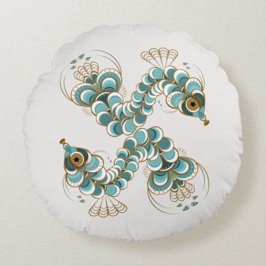 キメラピーコックシーホースラウンド装飾用クッション ラウンドクッション (正面)