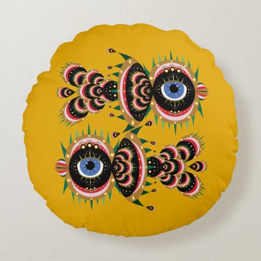 キメラ – フィッシュバードラウンド装飾用クッション ラウンドクッション (正面)