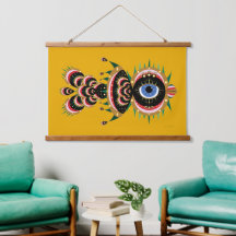 キメラ – 魚の鳥の木がタペストリーの上に