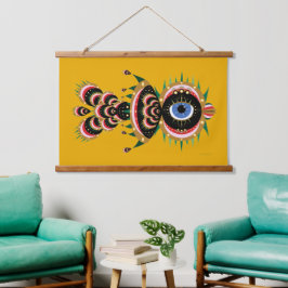 キメラ – 魚の鳥の木がタペストリーの上に 吊り下げ型タペストリー