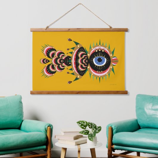 キメラ – 魚の鳥の木がタペストリーの上に 吊り下げ型タペストリー (リビング)