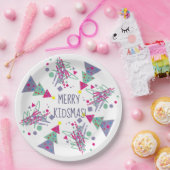 キメリードマスクリスマスティール(緑がかった色)パープルピンクツリーズキッズ ペーパープレート (パーティー)