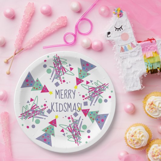 キメリードマスクリスマスティール(緑がかった色)パープルピンクツリーズキッズ ペーパープレート (パーティー)