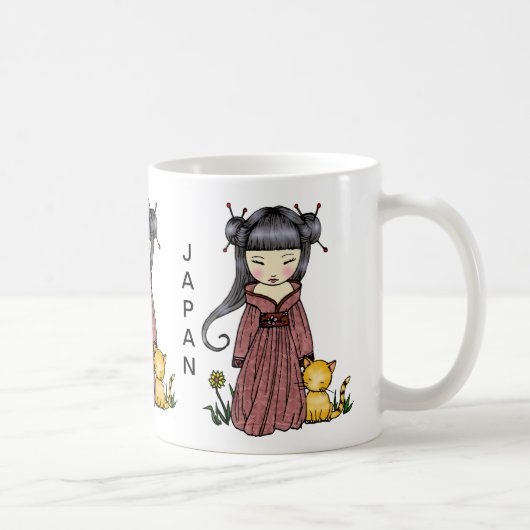 キモノの女の子　日本支援マグカップ コーヒーマグカップ (右)