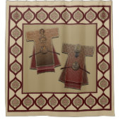 キモノス金ゴールドと赤い風呂 シャワーカーテン (正面)