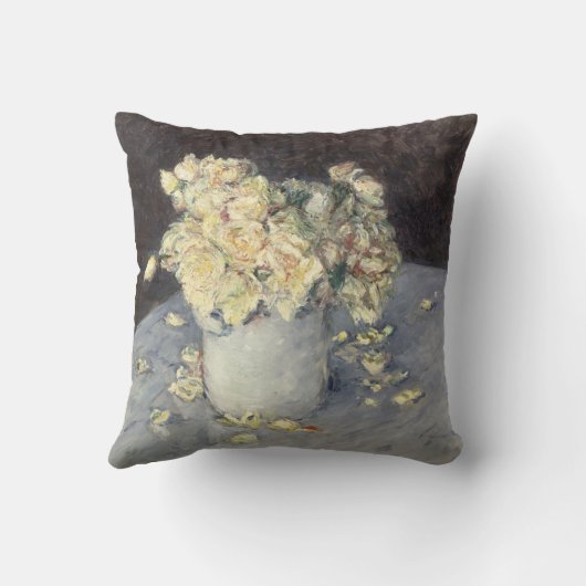 キャイルボット印象派による花瓶の黄色のバラ クッション (裏面)
