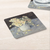 キャイルボット印象派による花瓶の黄色のバラ スクエアペーパーコースター (アングル)
