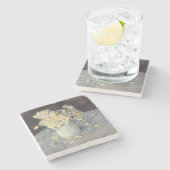 キャイルボット印象派による花瓶の黄色のバラ ストーンコースター (横)