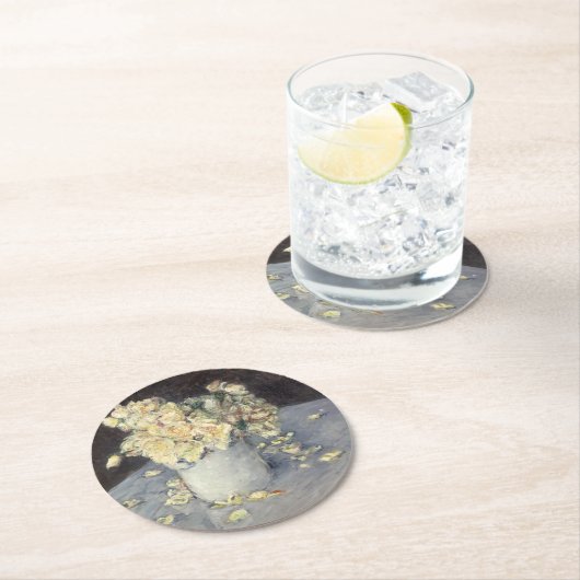 キャイルボット印象派による花瓶の黄色のバラ ラウンドペーパーコースター (インサイチュ)